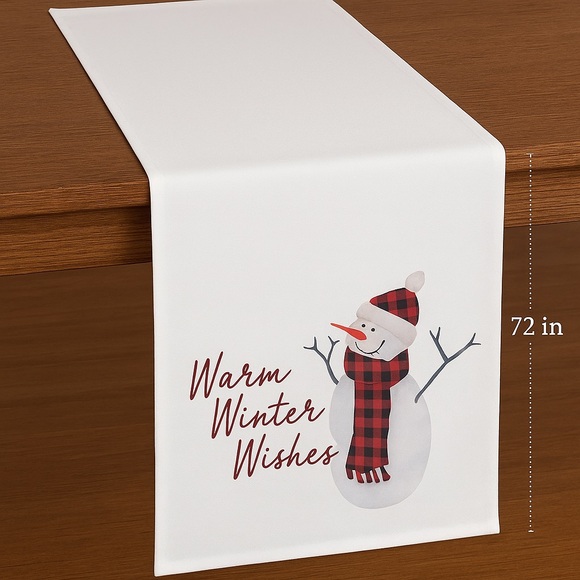 None Other - 🎄 Warm Winter Wishes 72”‎ Table Runner – Snowman Design, Holiday Decor